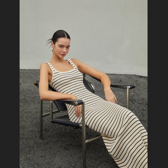 Commense Large Ivory Black Striped Maxi Dress NEW NWT Summer Minimalist Knit - Picture 3 of 3